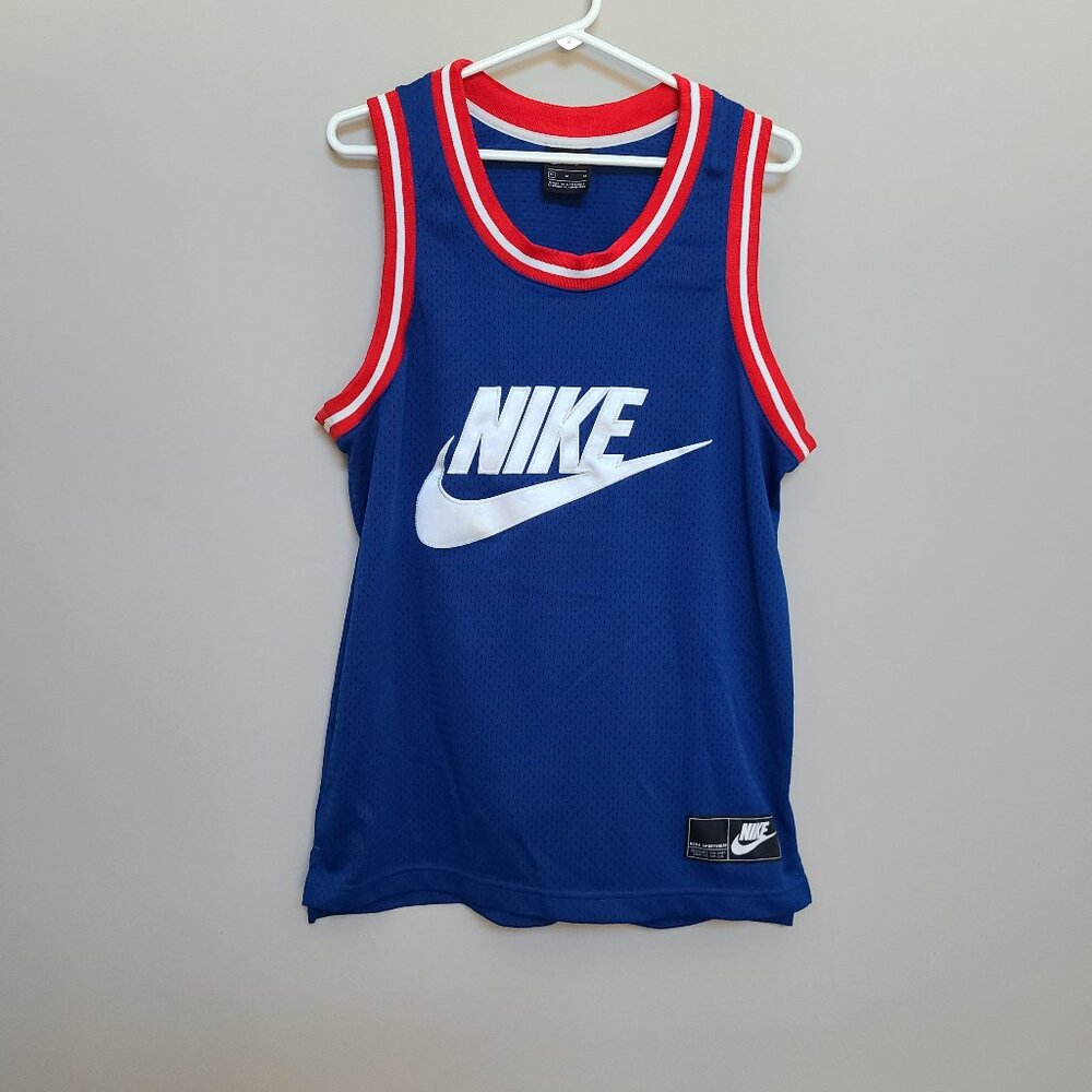 Nike Mens Medium Mesh Basketball Jersey Blue Red White Swoosh logo